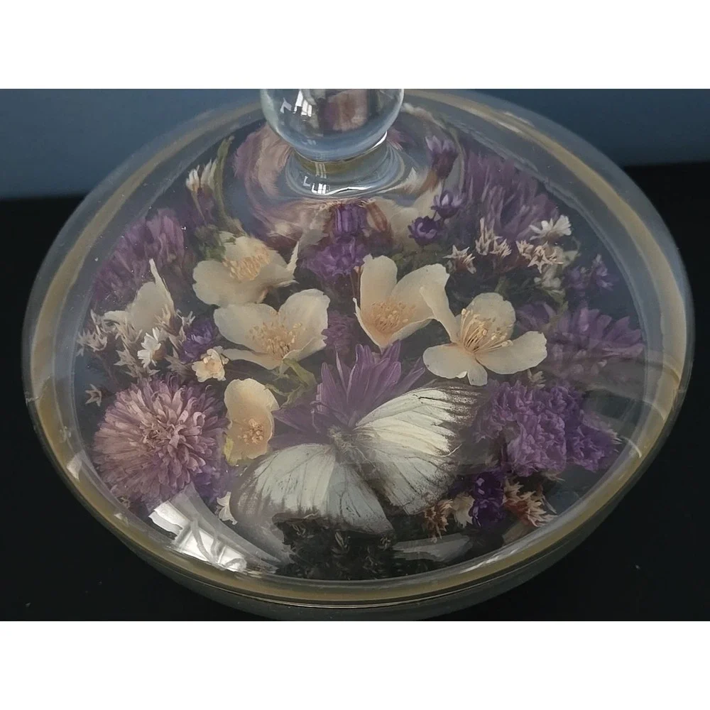 Vintge Apothecary Round Dome Dish Display w Lid Terrarium‎ Floral Dried Flowers